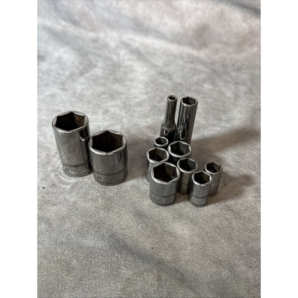 VINTAGE SNAP-ON, USA, (11) SOCKET LOT , SAE, METRIC, DEEP, Shallow . See Pics